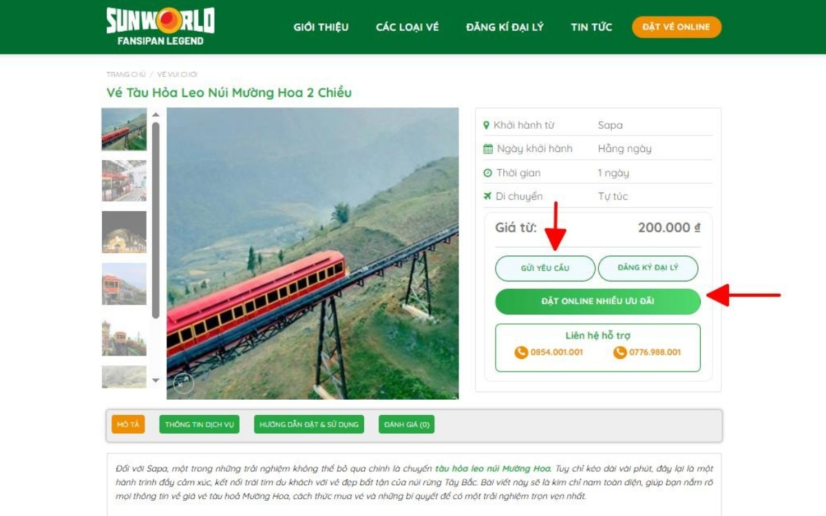 Cách mua vé Tàu Mường Hoa